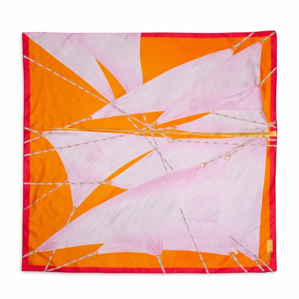 LOEWE | Silk Foulard Scarf 35” Sailboat Print | Hand-Rolled Hem - Picture 4 of 5
